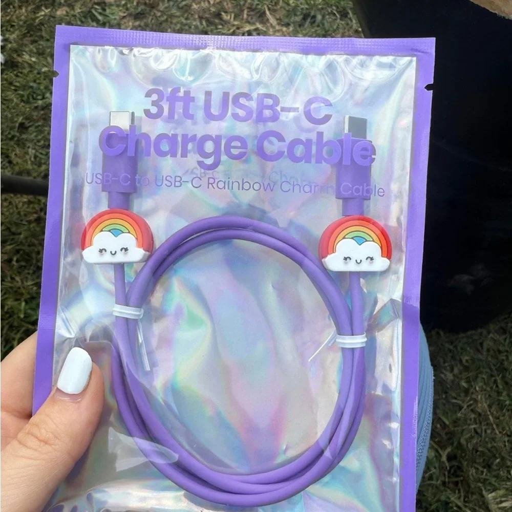 Purple USB-C Charge Cable with Rainbow Charm